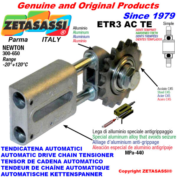 Automatische linear kettenspanner etr3 ac te mit verhärtetem kettenräder - kettenradsätze acte newton300:650 ZETASASSI etr3ac1ste